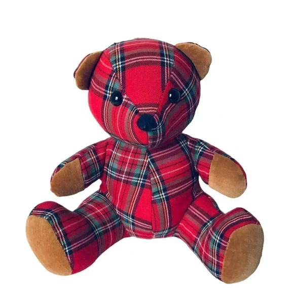 Vintage Dakin Plaid Red Teddy Bear 1984 Plush Toy - Picture 1 of 9